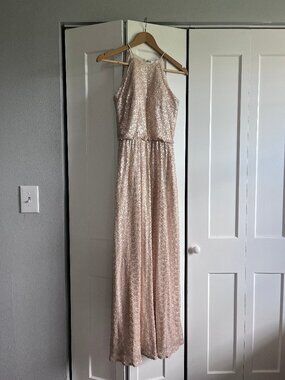 Blush Sequin Bill Levkoff Formal Gown